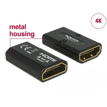 Adapter HDMI-A gniazdo do HDMI-A gniazdo 4K obudowa metalowa Delock 65659