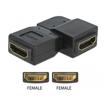 Adapter HDMI-A gniazdo do HDMI-A gniazdo kątowy 90° lewo kątowy Delock 65078