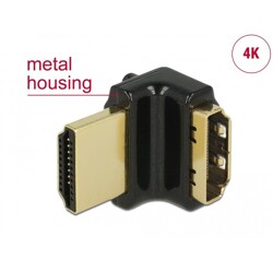 Adapter HDMI-A gniazdo do HDMI-A wtyk kątowy 90° góra kątowy 4K obudowa metalowa Delock 65663