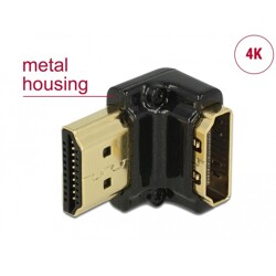 Adapter HDMI-A gniazdo do HDMI-A wtyk kątowy 90° dół kątowy 4K obudowa metalowa Delock 65662