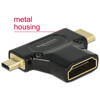 Adapter HDMI-A gniazdo do HDMI-C + HDMI-D wtyk 2in1 obudowa metalowa Delock 65666