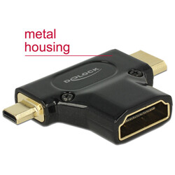 Adapter HDMI-A gniazdo do HDMI-C + HDMI-D wtyk 2in1 obudowa metalowa Delock 65666