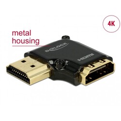 Adapter HDMI-A wtyk do HDMI-A gniazdo kątowy 90° lewo kątowy 4K obudowa metalowa Delock 65660