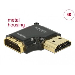 Adapter HDMI-A wtyk do HDMI-A gniazdo kątowy 90° prawo kątowy 4K obudowa metalowa Delock 65661