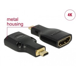 Adapter micro HDMI-D wtyk do A gniazdo czarny 4K obudowa metalowa Delock 65664