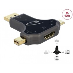 Adapter do monitora 3w1 USB-C / DisplayPort / mini-DisplayPort 4K 60Hz Delock 64060