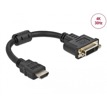 Adapter HDMI męski do DVI 24+5 żeńskiego 4K 30Hz 20cm Delock 65206