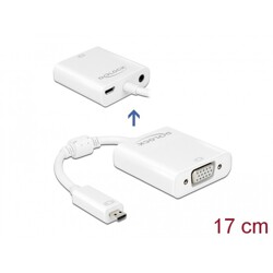 Adapter HDMI Micro-D męski do VGA żeński z funkcją audio biały Delock 65557 Adapter HDMI Micro-D męski do VGA żeński z funkcją audio biały Delock 65557
