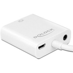 Adapter HDMI Micro-D męski do VGA żeński z funkcją audio biały Delock 65557 Adapter HDMI Micro-D męski do VGA żeński z funkcją audio biały Delock 65557