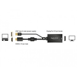 Adapter HDMI-A męski do gniazdo DisplayPort 1.2 żeński czarny Delock 62667 Adapter HDMI-A męski do gniazdo DisplayPort 1.2 żeński czarny Delock 62667