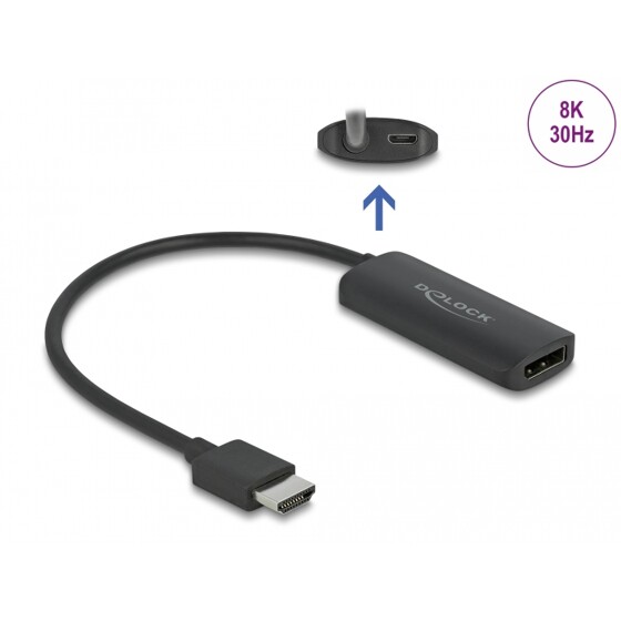 Adapter HDMI-A męski do gniazdo DisplayPort żeński czarny 8K Delock 64213