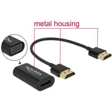 Adapter HDMI-A wtyk męski do VGA żeński metalowa obudowa 15cm Delock 65667