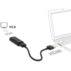 Adapter HDMI-A wtyk męski do VGA żeński metalowa obudowa 15cm Delock 65667 Adapter HDMI-A wtyk męski do VGA żeński metalowa obudowa 15cm Delock 65667