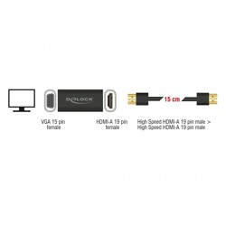Adapter HDMI-A wtyk męski do VGA żeński metalowa obudowa 15cm Delock 65667 Adapter HDMI-A wtyk męski do VGA żeński metalowa obudowa 15cm Delock 65667