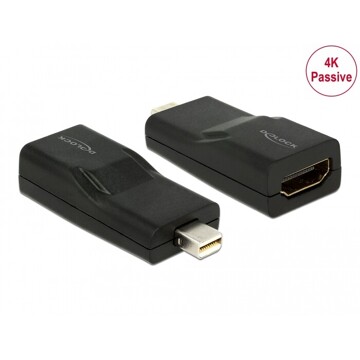 Adapter mini gniazdo DisplayPort 1.2męski do HDMI żeński 4K pasywne czarny Delock 65686