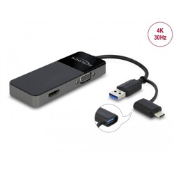 Adapter USB 3.2 Gen 1 do 4K HDMI + VGA z rozgałęziaczem Delock 64085