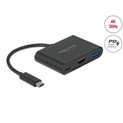 Adapter USB typu C do HDMI 4K 30Hz z USB Typ-A i USB typu C PD Delock 64091