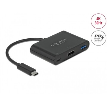 Adapter USB typu C do HDMI 4K 30Hz z USB Typ-A i USB typu C PD Delock 64091