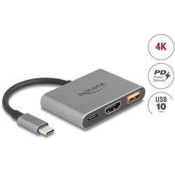 Adapter USB typu C do HDMI 4K 30Hz z USB Typ-A i USB typu C PD 2.0 90 W Delock 61071