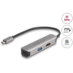 Adapter USB typu C do HDMI 4K 60Hz z USB Typ-A i USB typu C Data + PD 92 W Delock 61060