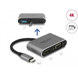 Adapter USB typu C do HDMI i VGA z gniazdoem USB 3.2 i PD Delock 64074