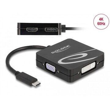 Adapter USB typu C do portów VGA, DVI, HDMI-Albo gniazdo DisplayPort Delock 63129