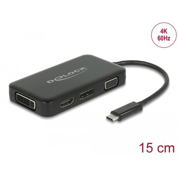 Adapter USB typu C do portów VGA, HDMI, DVI albo gniazdo DisplayPort Delock 63929