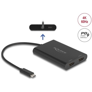 Adapter USB typu C na 2x HDMI 4K 60Hz z grafiką DisplayLink® i USB PD Delock 64309