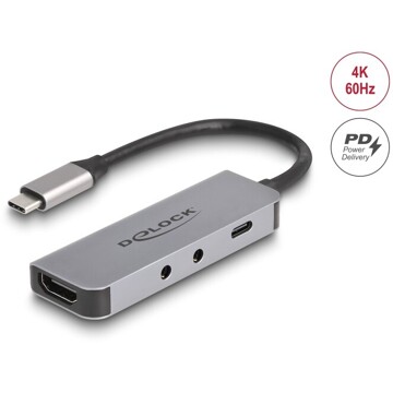 Adapter USB typu C na HDMI 4K 60Hz zestaw słuchawki i mikrofon PD 95W Delock 61064