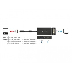 Adapter USB typu C wtyk do VGA / HDMI / DVI gniazdo czarny Delock 63925 Adapter USB typu C wtyk do VGA / HDMI / DVI gniazdo czarny Delock 63925
