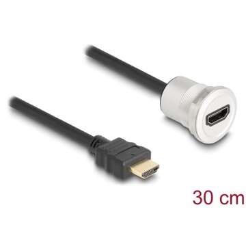 HDMI wbudowane żeńskie złącze 8K 60Hz z wtyczką kablową 30cm aluminiowe Delock 88180