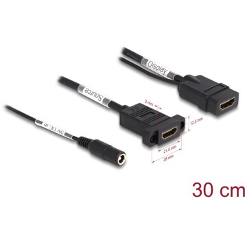 Przewód HDMI 4K 60Hz z linią zasilania DC 2,1 x 5,5mm 0,30 m na panel Delock 87038