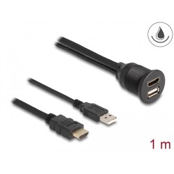 Przewód HDMI-A męski i USB 2.0 Typu-A męski na HDMI-A żeński wodoodporny 1m Delock 87880