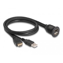 Przewód HDMI-A męski i USB 2.0 Typu-A męski na HDMI-A żeński wodoodporny 1m Delock 87880