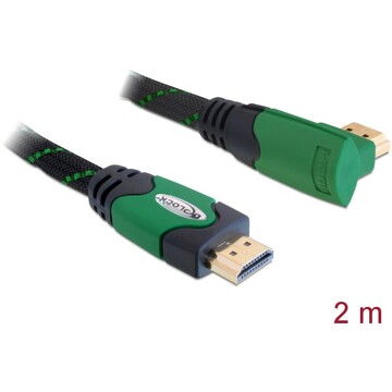 Przewód High Speed HDMI Ethernet HDMI-A męsko-męski kątowe 4K 2m Delock 82952