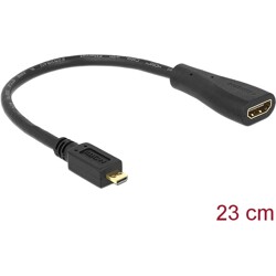 Przewód High Speed HDMI Ethernet - HDMI Micro-D męskie do HDMI-A żeńskie 23cm Delock 65391