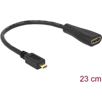 Przewód High Speed HDMI Ethernet - HDMI Micro-D męskie do HDMI-A żeńskie 23cm Delock 65391
