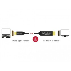 Przewód koncentryczny USB typu C do HDMI (DP Alt Mode) 4K 60Hz 1m Delock 84904