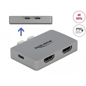 Podwójna przejściówka HDMI 4K 60Hz i PD 3.0 do MacBook Delock 64123