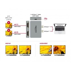Podwójna przejściówka HDMI 4K 60Hz i PD 3.0 do MacBook Delock 64123 Podwójna przejściówka HDMI 4K 60Hz i PD 3.0 do MacBook Delock 64123