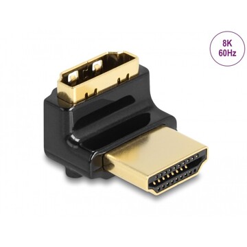 Przejściówka HDMI męsko-żeńska kątowa 90° wygięte pod kątem do góry 8K 60Hz metal Delock 60017