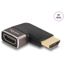 Przejściówka HDMI męsko-żeńska kątowa 90° zagięty w lewo 8K 60Hz szary metalowy Delock 60082