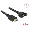 Przewód HDMI-A męski do HDMI-A wtyk żeński, na panel, 4K 30Hz 0,5m Delock 85463