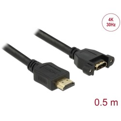 Przewód HDMI-A męski do HDMI-A wtyk żeński, na panel, 4K 30Hz 0,5m Delock 85463