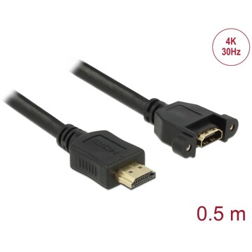 Przewód HDMI-A męski do HDMI-A wtyk żeński, na panel, 4K 30Hz 0,5m Delock 85463