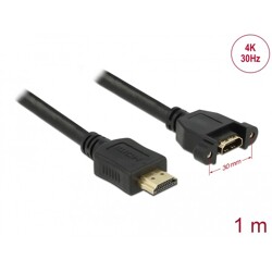 Przewód HDMI-A męski do HDMI-A wtyk żeński, na panel, 4K 30Hz 1m Delock 85102