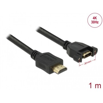 Przewód HDMI-A męski do HDMI-A wtyk żeński, na panel, 4K 30Hz 1m Delock 85102