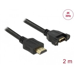 Przewód HDMI-A męski do HDMI-A wtyk żeński, na panel, 4K 30Hz 2m Delock 85464