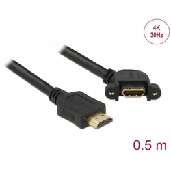 Przewód HDMI-A męski do HDMI-A wtyk żeński, na panel, kątowy 110°, 4K 30Hz 0,5m Delock 85467