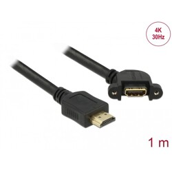 Przewód HDMI-A męski do HDMI-A wtyk żeński, na panel, kątowy 110°, 4K 30Hz 1m Delock 85103